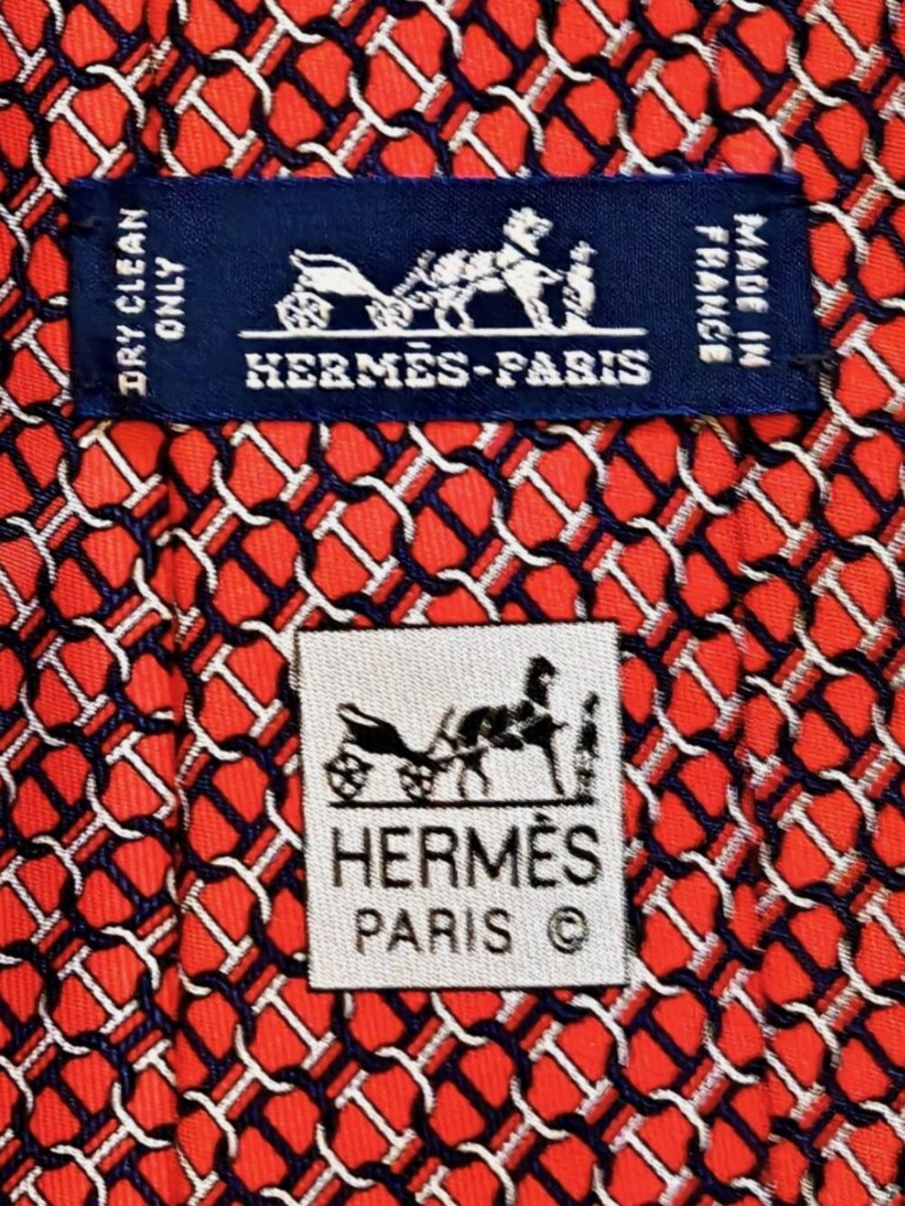Hermes Maillon Chain H Red Silk Tie 5663 EA 3 1/8" x 61"